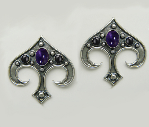 Sterling Silver Gothic Inspired Drop Dangle Earrings With Iolite And Black Onyx